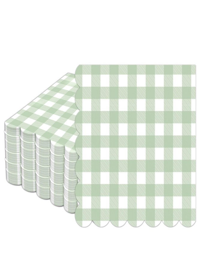 ojustbeok 50Pcs Sage Green Plaid Napkins Green White Paper Napkin Checkered Party Supplies Scalloped Disposable 5 x 5inches Dinner Guest Napkins for Baby Shower Birthday Barbecue Wedding Spring Party Favor - Image 1